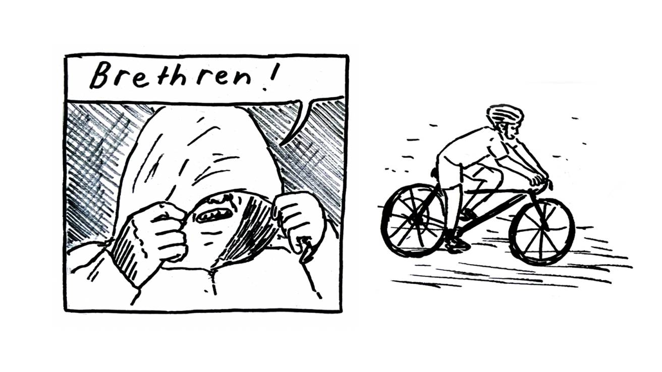 Careful, the blood of the innocent makes it slippery. A cartoon by Aaron Billings on Angus Taylor's Pollie Pedal race.